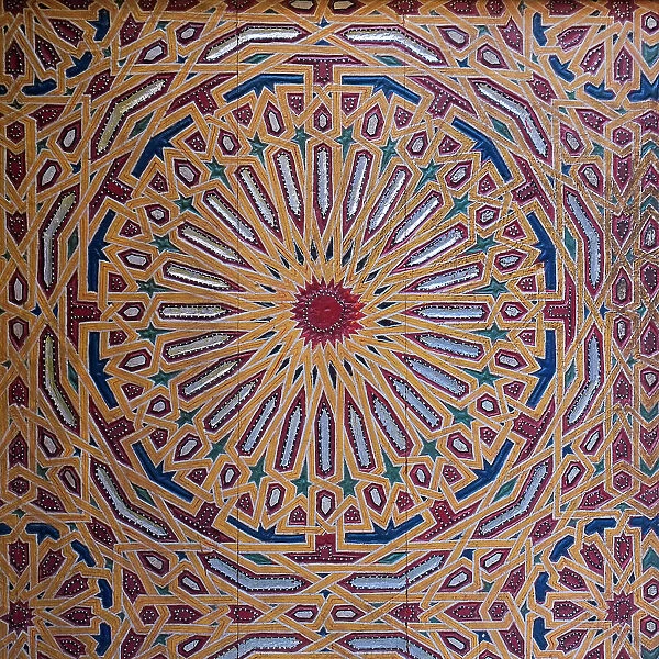Fes, Morocco. Stunning hand painted door of an old mosque. Design detail