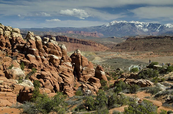 The Fiery Furnace and La Sal Mountains, Arches National Park, Utah, US