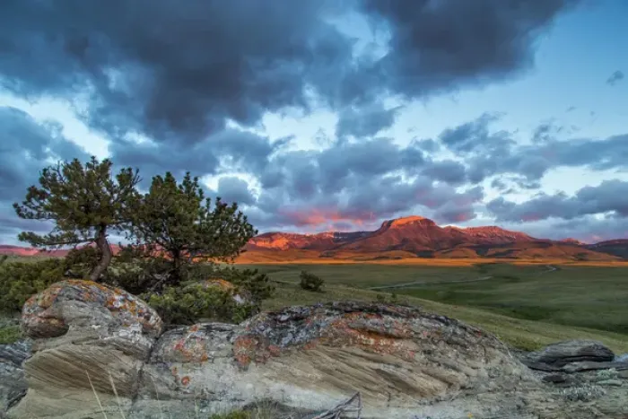 Framed Print : Fiery sunrise light strikes Ear Mountain along the Rocky Mountain Front near Choteau Framed Print : Fiery sunrise light strikes Ear Mountain along the Rocky Mountain Front near Choteau
