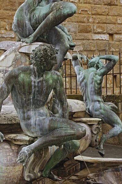 Figures on the Neptune Fountain of Ammannati in Piazza Del Signoria, Florence, Italy