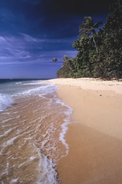 Framed Print : Fiji Islands, Tavarua. Lacy surf creeps over the sand on Tavarua, Fiji Islands