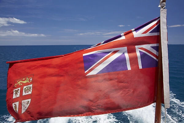 Fiji Merchant Ensign flag on Malolo Cat passenger ferry, Mamanucca Islands, near Nadi