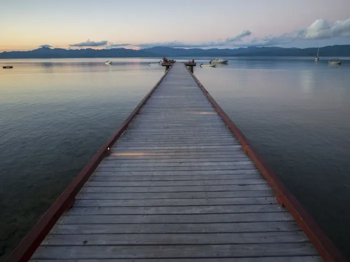 Framed Print : Fiji, Vanua Levu. Long wooden pier