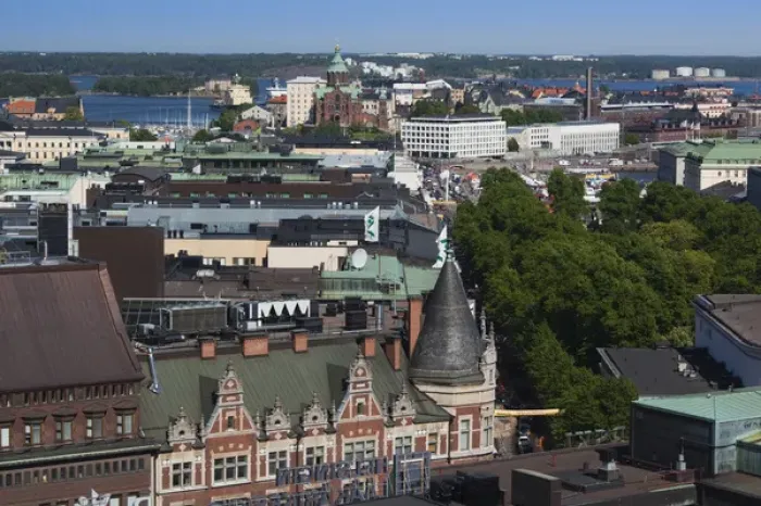 Framed Print : Finland, Helsinki, elevated city view to Helsinki Harbor from the Hotel Torni Framed Print : Finland, Helsinki, elevated city view to Helsinki Harbor from the Hotel Torni