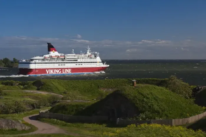 Framed Print : Finland, Helsinki, Suomenlinna-Sveaborg Fortress, international ferry passing by Framed Print : Finland, Helsinki, Suomenlinna-Sveaborg Fortress, international ferry passing by