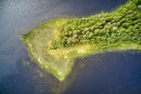Finlandia, Savonlinna, aerial view, peninsula in a lake