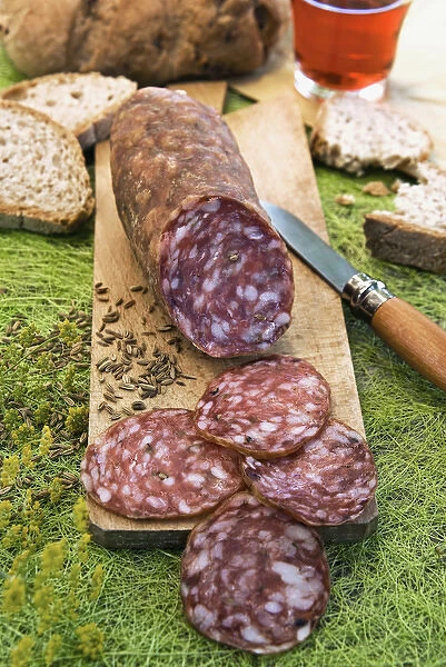 Finocchiona, tuscan salami with wild fennel seeds (Foeniculum vulgare), Florence
