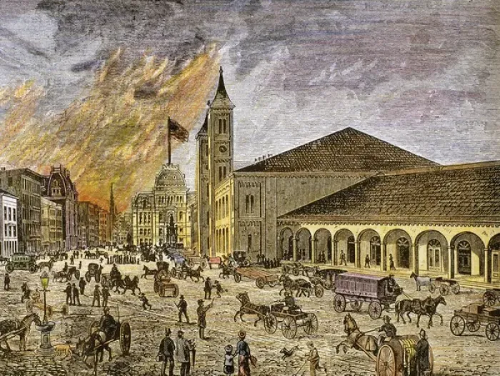 Framed Print : Fire in the city of Providence in 1886. The Exchange building on the right Framed Print : Fire in the city of Providence in 1886. The Exchange building on the right