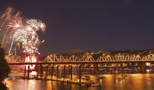 Firework display on Willamette River, Oregon, USA