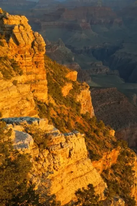 Framed Print : First light of the day hits walls at Mather Point along the South Rim of Grand Canyon