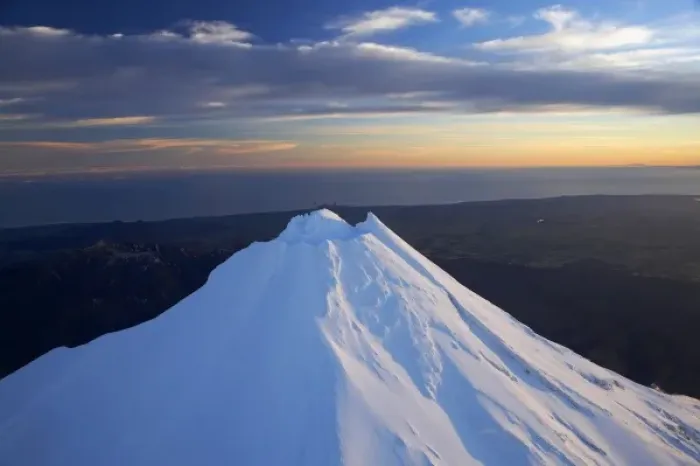 Framed Print : First Light on Summit of Mt Taranaki  /  Mt Egmont, Taranaki, North Island, New Zealand