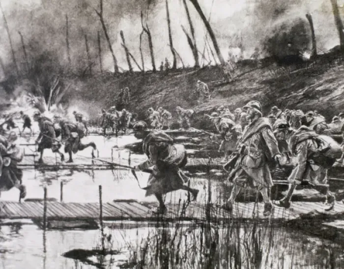 Framed Print : FIRST WORLD WAR (1914-1918). French army crosses the river Isere on improvised gateways
