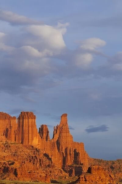 The Fisher Towers in evening light near Moab, Utah, USA