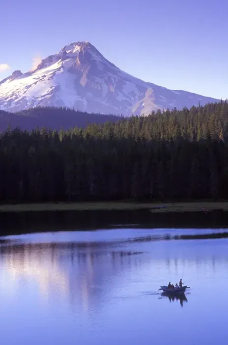 Framed Print : Fishermen in drift boat on Frog Lake sunset with Mt. Hood towering in the background Framed Print : Fishermen in drift boat on Frog Lake sunset with Mt. Hood towering in the background