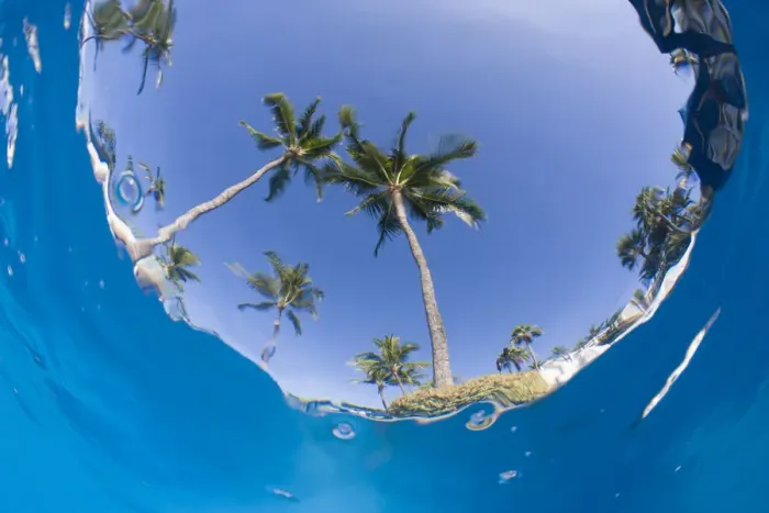 Framed Print : Fisheye view from swimming pool, South Maui, Hawaii, USA Framed Print : Fisheye view from swimming pool, South Maui, Hawaii, USA