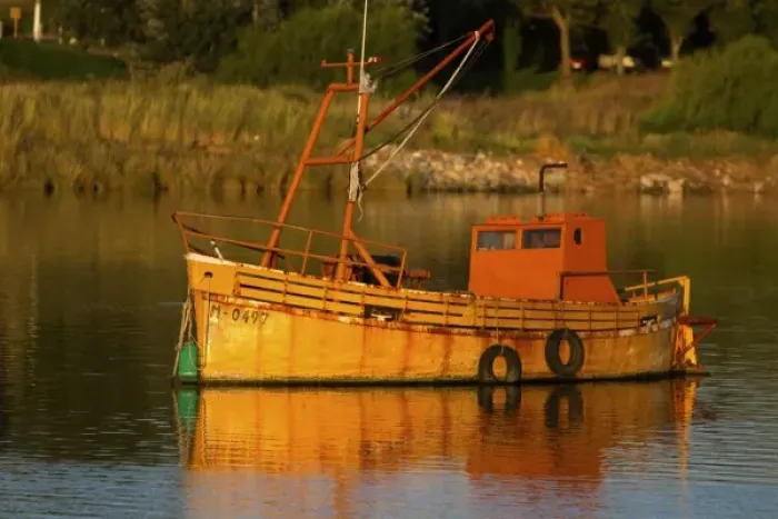 Framed Print : Fishing boat anchored at the port of Necochea, Argentina Framed Print : Fishing boat anchored at the port of Necochea, Argentina