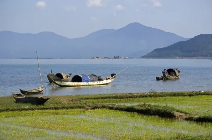 Framed Print : Fishing boats in the bay along National Road 1A south of Phu Bai, Vietnam Framed Print : Fishing boats in the bay along National Road 1A south of Phu Bai, Vietnam