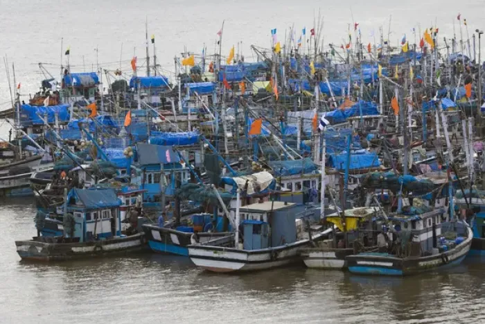 Framed Print : Fishing boats moored by the village, Goa, India