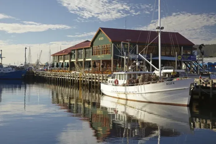 Framed Print : Fishing Boats and Mures Seafood Restaurant, Reflected in Victoria Dock, Hobart, Tasmania Framed Print : Fishing Boats and Mures Seafood Restaurant, Reflected in Victoria Dock, Hobart, Tasmania