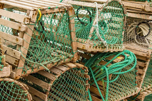 Fishing nets and lobster pots traps, Old Pelican, Avalon Peninsula, Newfoundland, Canada