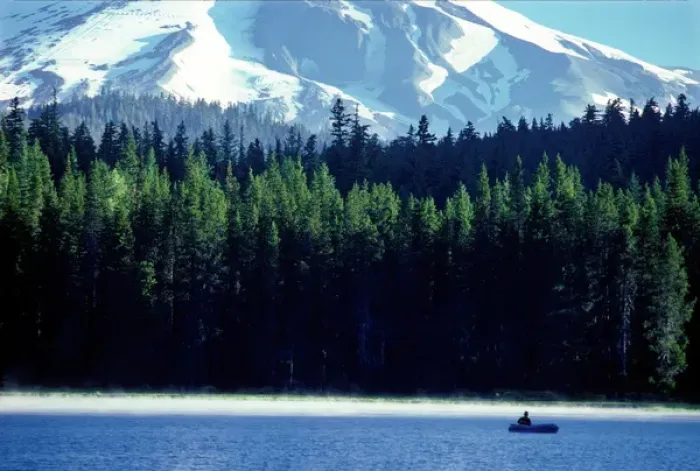 Framed Print : Fishing from a raft on Frog Lake in the Mt Hood National Forest Framed Print : Fishing from a raft on Frog Lake in the Mt Hood National Forest