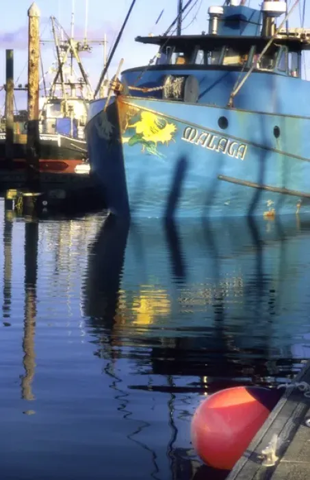 Framed Print : Fishing trawler in harbor in Westport, Washington Framed Print : Fishing trawler in harbor in Westport, Washington