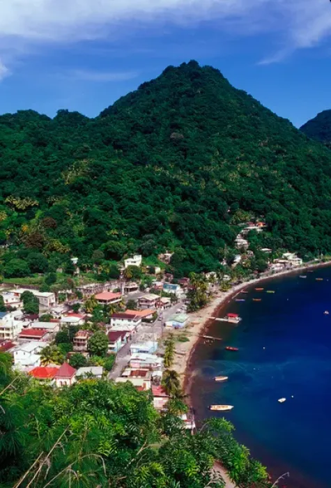 Framed Print : Fishing village of Soufriere, Southern Coast, Dominica, Caribbean Framed Print : Fishing village of Soufriere, Southern Coast, Dominica, Caribbean
