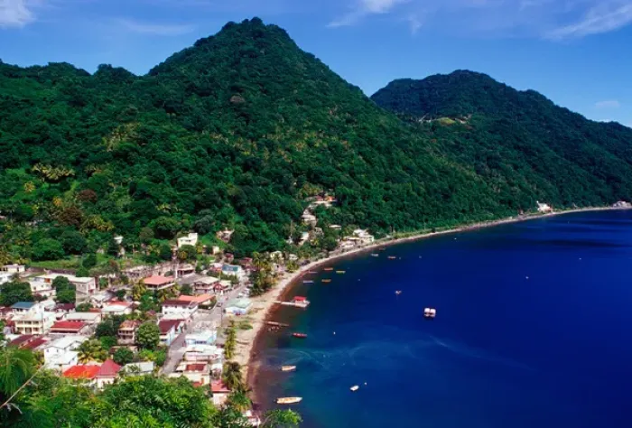Framed Print : Fishing village of Soufriere, Southern Coast, Dominica, Caribbean