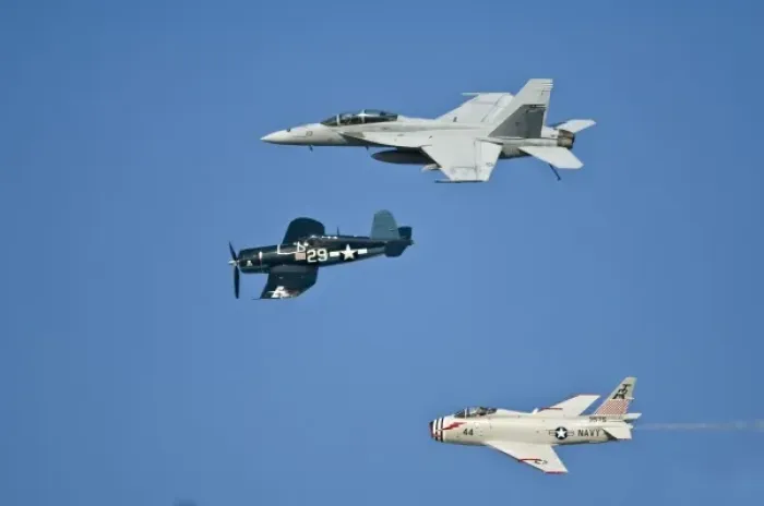 Framed Print : FJF Fury, Corsair and F-18 E Super Hornet at Ea Air Show, Oshkosh 2006