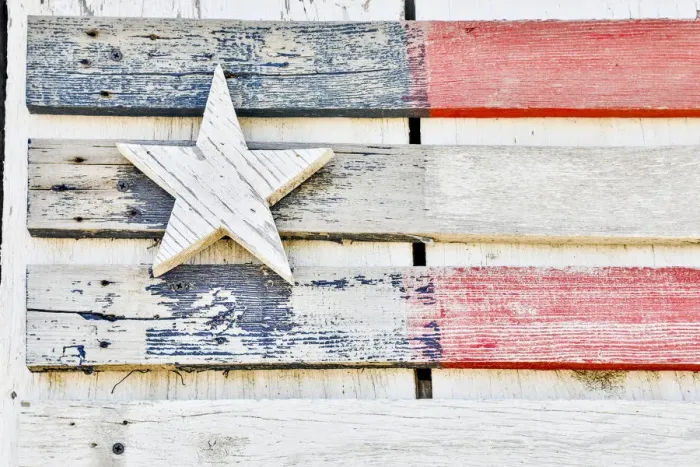 Framed Print : Flag on side of old wooden shed, Benge, Washington State