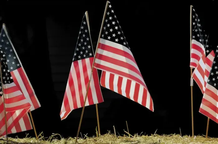 Framed Print : Flags on Float, July 4th parade, Ridgefield, Washington, USA