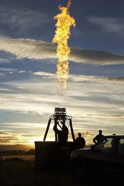 Flame on Hot Air Balloon Burner at Dawn, near Wanaka, South Island, New Zealand