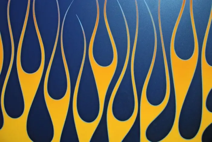 Framed Print : Flames custom painted on hood of car Framed Print : Flames custom painted on hood of car