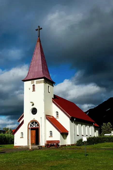 Framed Print : Flateyri, Iceland. Church in the small village of Flateyri, in Onundarfjordur