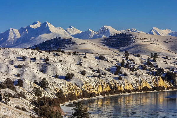 The Flathead River after a fresh snowfall in the Mission Valley, Montana, USA