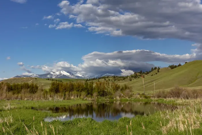 Framed Print : Flint Creek Mountains and wetlands near Deer Lodge, Montana, USA