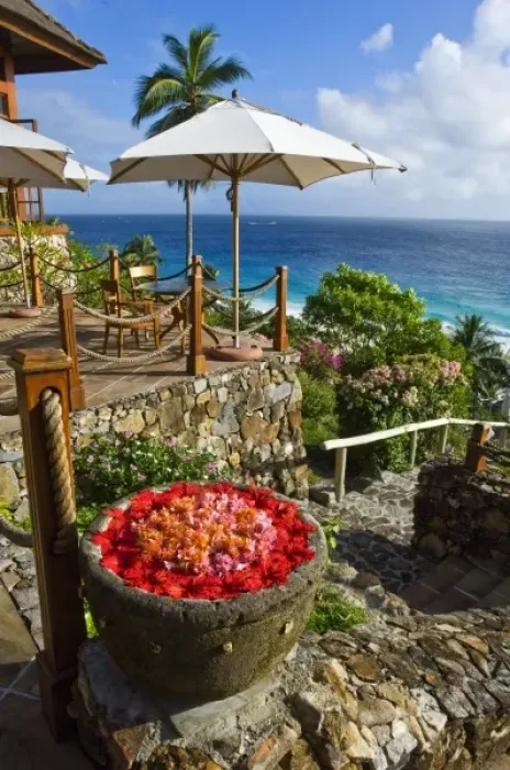 Framed Print : Floral decoration at resort on Fregate Island