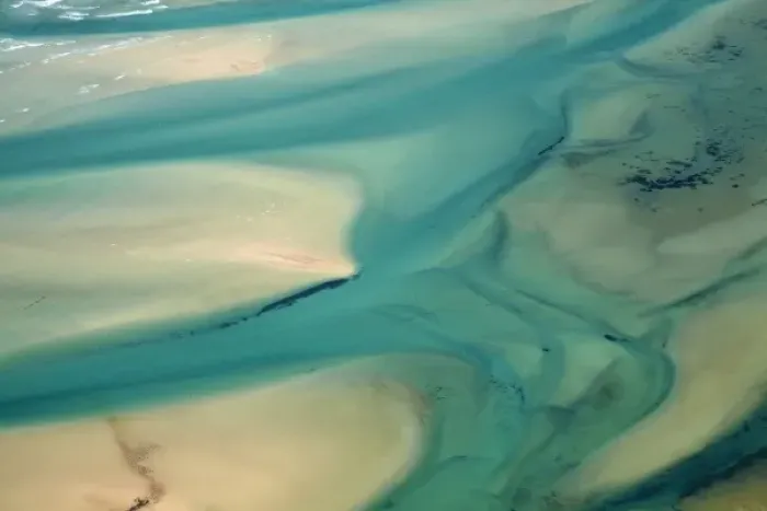 Framed Print : Flow Patterns in Estuary, Sawyer Bay, near Stanley, Northwest Tasmania, Australia