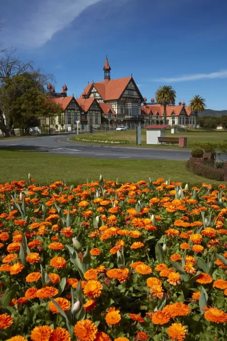 Framed Print : Flower beds and Bath House (Rotorua Museum), Government Gardens, Rotorua, North Island Framed Print : Flower beds and Bath House (Rotorua Museum), Government Gardens, Rotorua, North Island