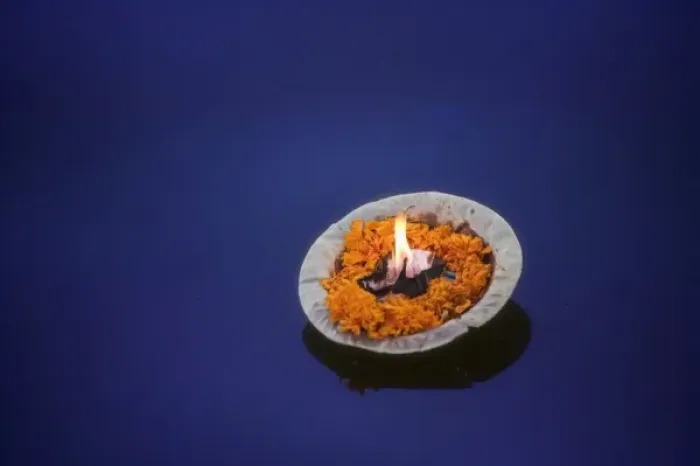 Framed Print : Flower candle in the Ganges River, Varanasi, India Framed Print : Flower candle in the Ganges River, Varanasi, India