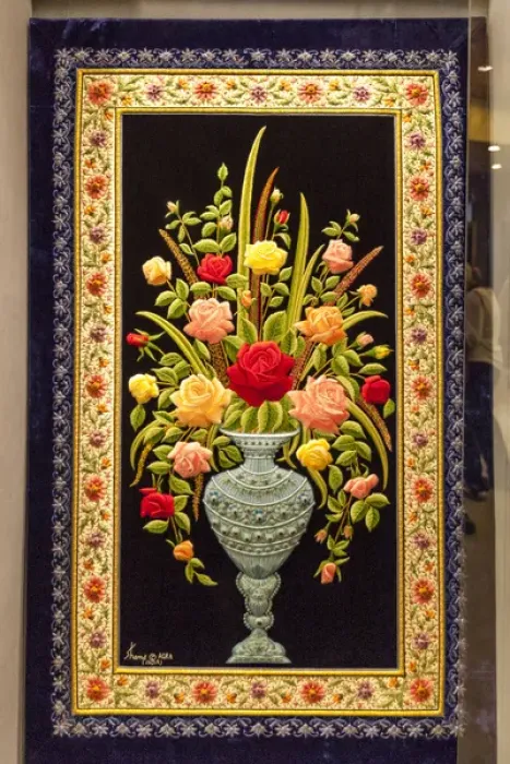 Framed Print : Flower embroidery. Agra. India