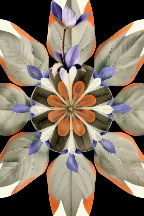Framed Print : Flower and leaf design abstract. (AI Generated)
