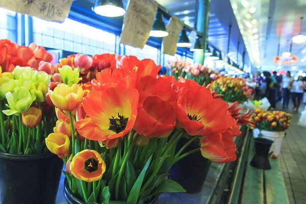Flowers for sale at Pike Place Market in Late Spring, Seattle, Washington State
