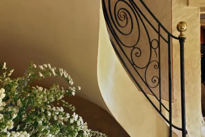Framed Print : Flowers and sprial stairway, Provence region of Southern France Framed Print : Flowers and sprial stairway, Provence region of Southern France