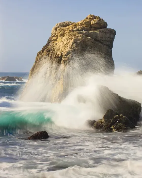 Framed Print : Foam in the air from breaking waves. Garrapata State Park. View towards North. Entrance #7