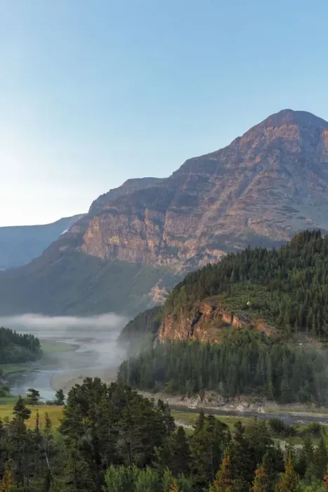 Framed Print : Fog at sunrise along Swift current Creek in Glacier National Park, Montana, USA Framed Print : Fog at sunrise along Swift current Creek in Glacier National Park, Montana, USA