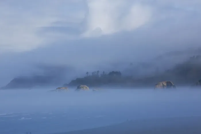 Framed Print : Foggy morning along the coastline, Cannon Beach, Oregon Framed Print : Foggy morning along the coastline, Cannon Beach, Oregon