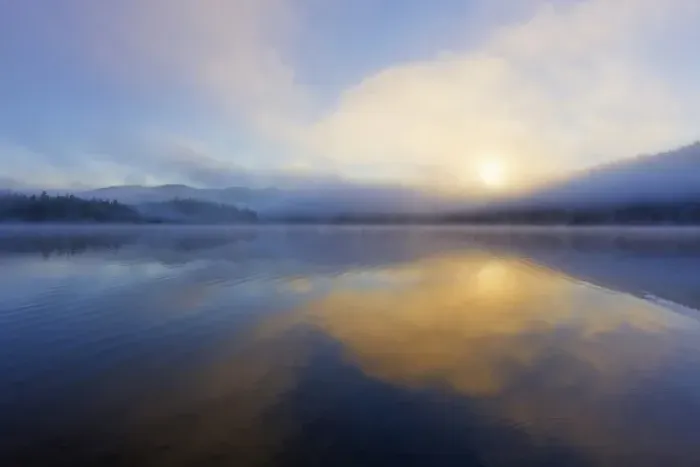 Framed Print : Foggy sunrise over Beaver Lake in the Stillwater State Forest near Whitefish, Montana Framed Print : Foggy sunrise over Beaver Lake in the Stillwater State Forest near Whitefish, Montana