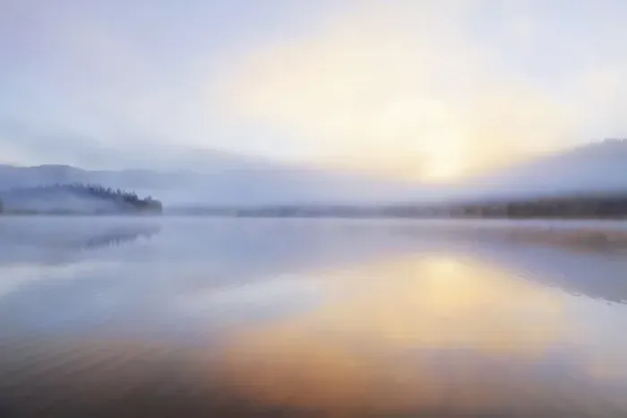 Framed Print : Foggy sunrise over Beaver Lake in the Stillwater State Forest near Whitefish, Montana Framed Print : Foggy sunrise over Beaver Lake in the Stillwater State Forest near Whitefish, Montana