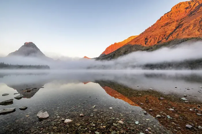 Framed Print : Foggy sunrise over Two Medicine Lake in Glacier National Park, Montana, USA Framed Print : Foggy sunrise over Two Medicine Lake in Glacier National Park, Montana, USA